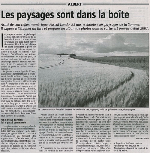 Article original scann  Les paysages sont dans la boite  (Courrier picard)